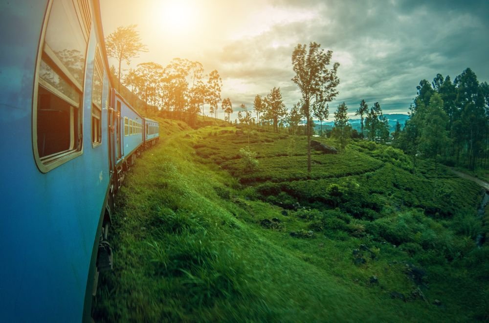 train in Shri Lanka with sunset